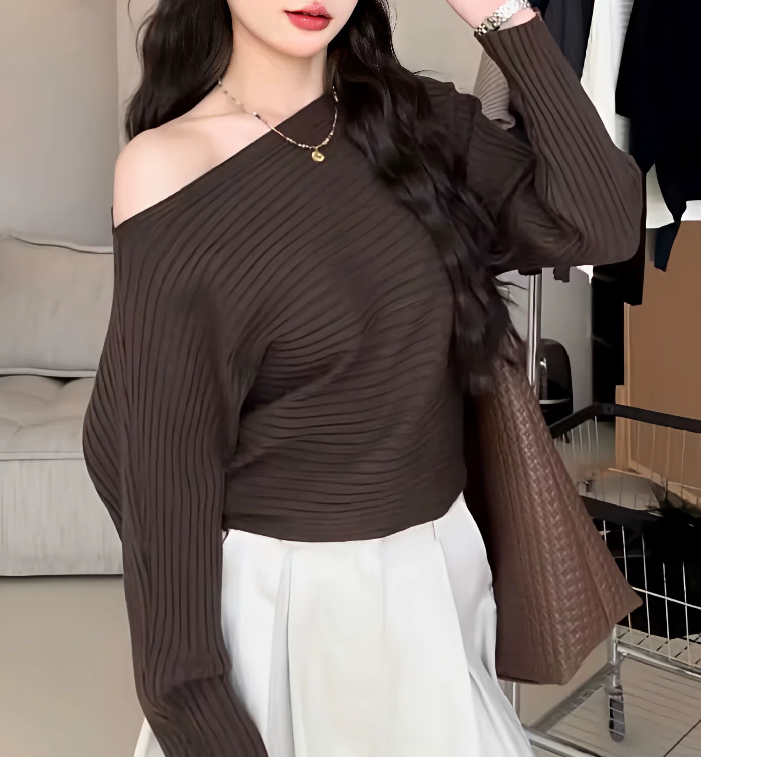 纯欲风秋季蝙蝠宽松针织针织衫气质秋冬女装设计感毛衣