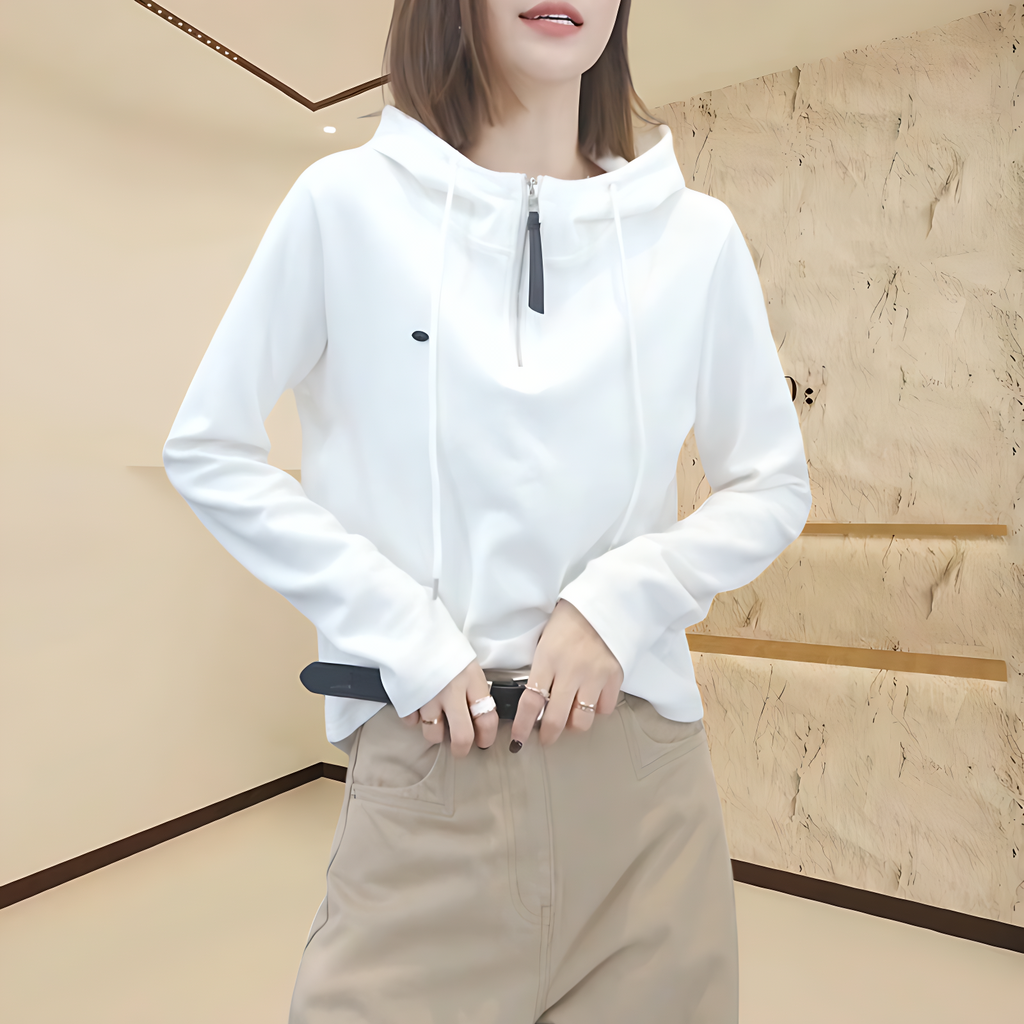 2025秋季新款连帽卫衣韩版时尚百搭半开领冲锋衣女宽松休闲风上衣