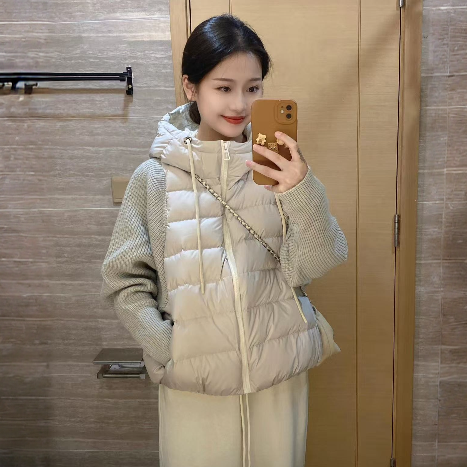 轻薄针织袖拼接棉服女短款假两件冬季新款设计感棉衣小个子外套潮