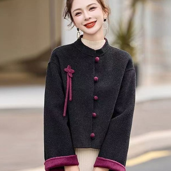 2025【100%绵羊毛】双面小香风新中式气质百搭秋冬短款066