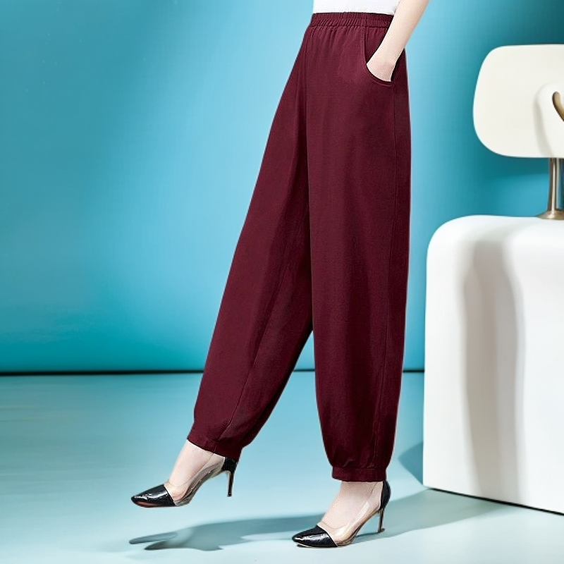 安哥拉红休闲裤女夏季薄款洋气灯笼裤宽松棉绸裤子大码阔腿防蚊裤