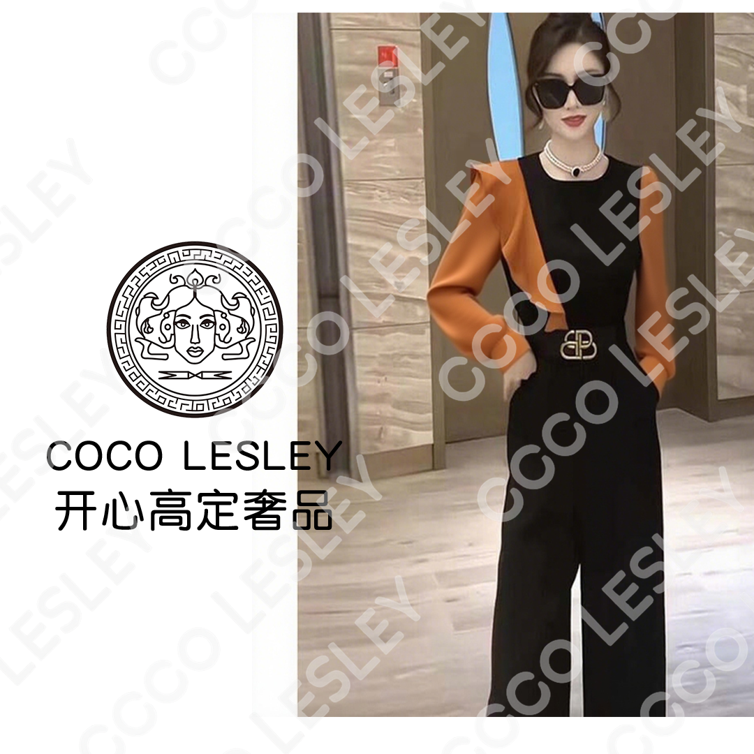 【COCO LESLEY】【送腰带】春秋气质减龄时尚显瘦拼接连体阔腿裤D3503