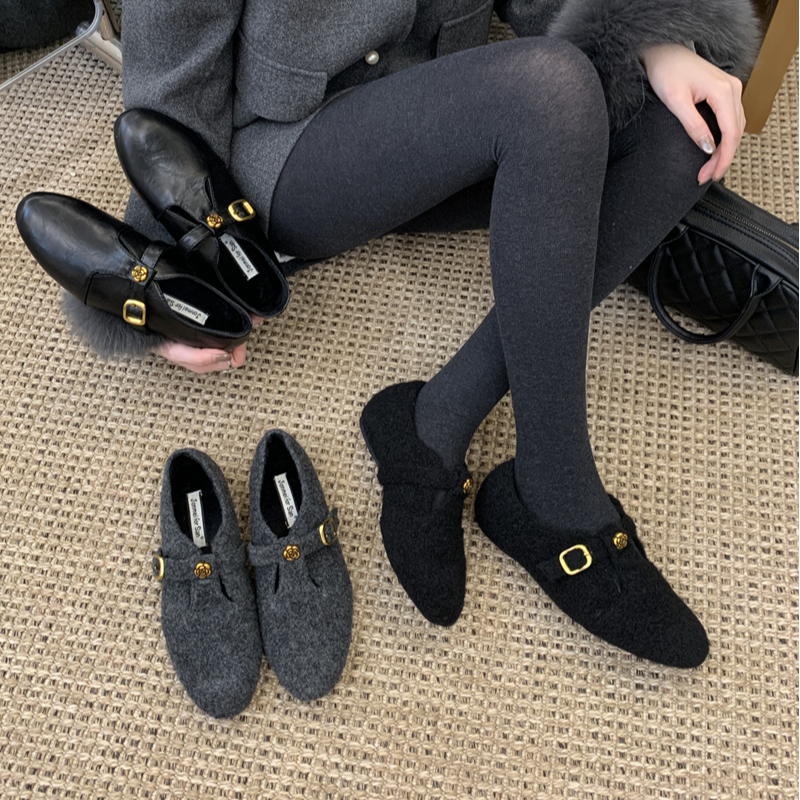 JM-3298-32 法式复古小香风内增高加绒毛毛鞋女小香风玛丽珍棉鞋