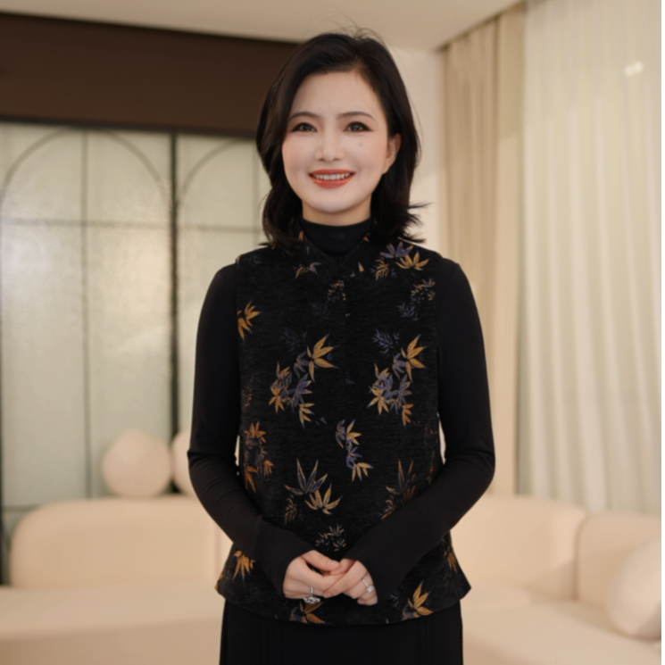 枫竺阿楠anan新中式国风立领提花厚款背心马甲女秋冬外搭无袖外套