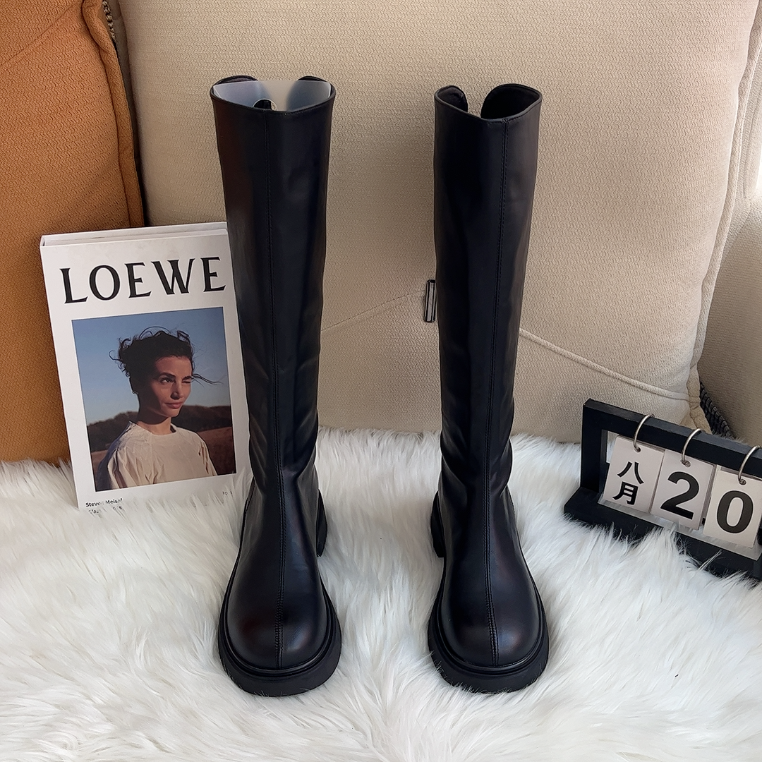 时装靴棕色中筒靴英伦风小个子女鞋不过膝高筒靴秋冬2025平底显瘦