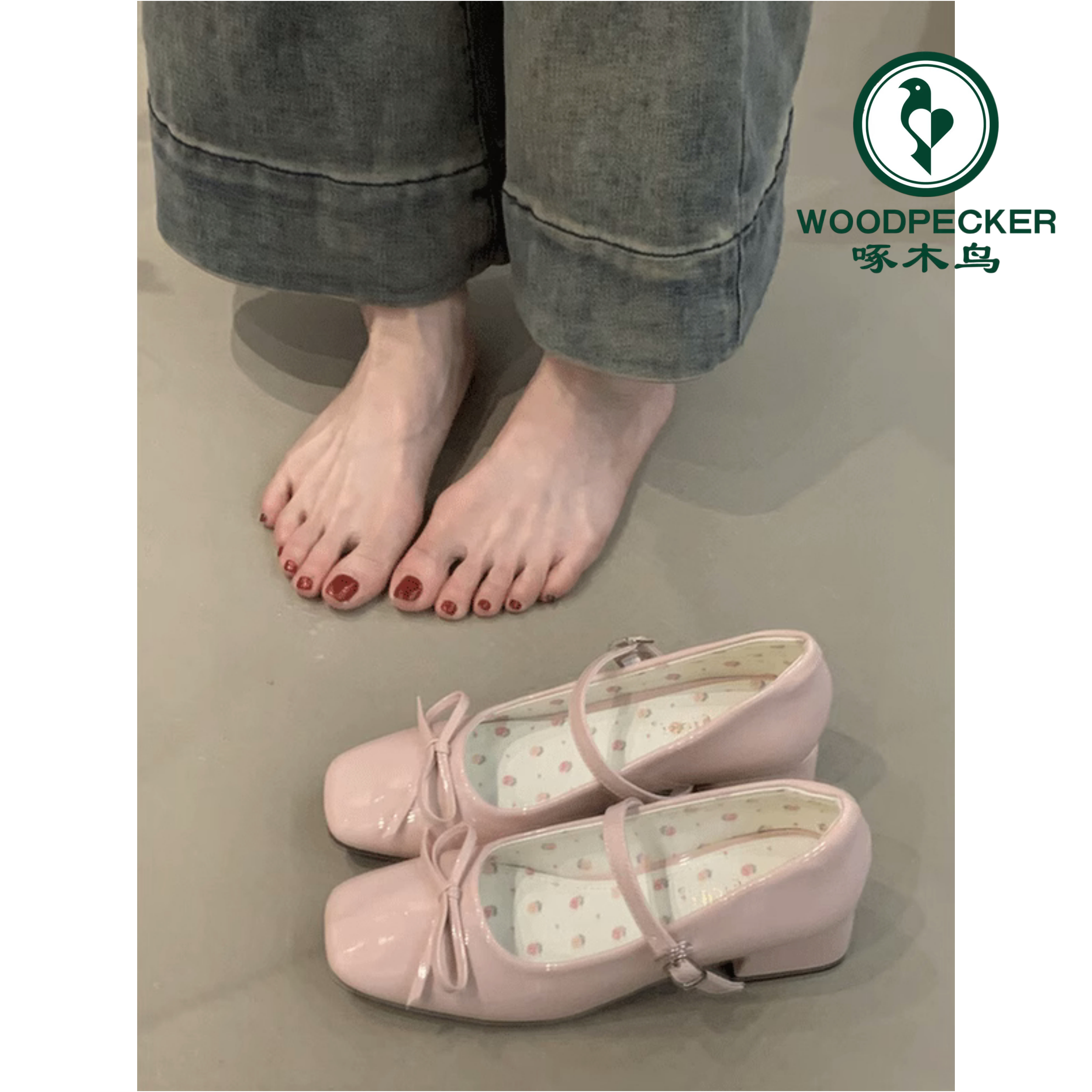 啄木鸟法式粗跟浅口玛丽珍芭蕾鞋女2025新款晚晚风高跟鞋单鞋子女
