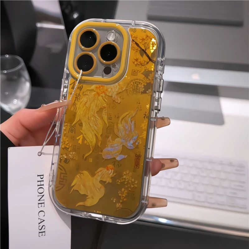 适用iPhone16/15promax桂花金箔锦鲤中国风手机壳苹果15/14pro软