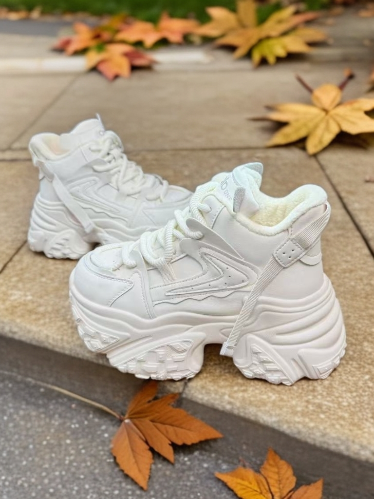 8公分高帮增高大棉厚底老爹鞋百搭时尚休闲米色明星同款女鞋加绒