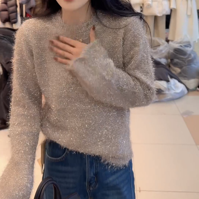 冬季新款时尚百搭显瘦圆领长袖针织上衣LK2508837