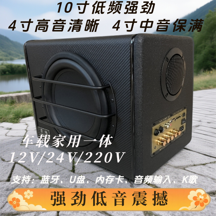 馨潮10寸大炮边震撼音质大功率有源蓝牙重低音炮12V/24V/220V通用