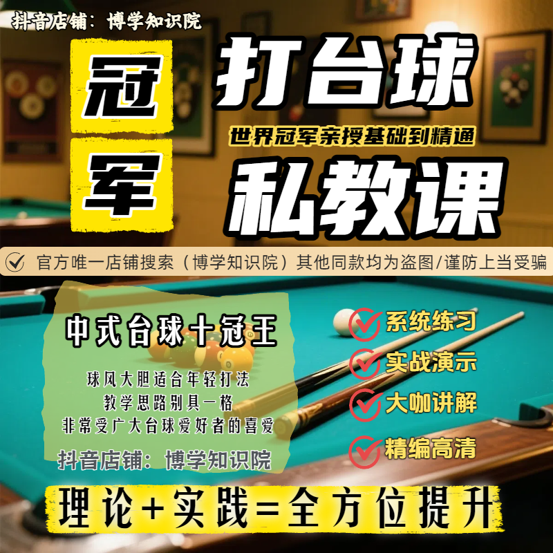 中式台球十冠王实战台球教学：私教课基础入门到精通+理论+实践