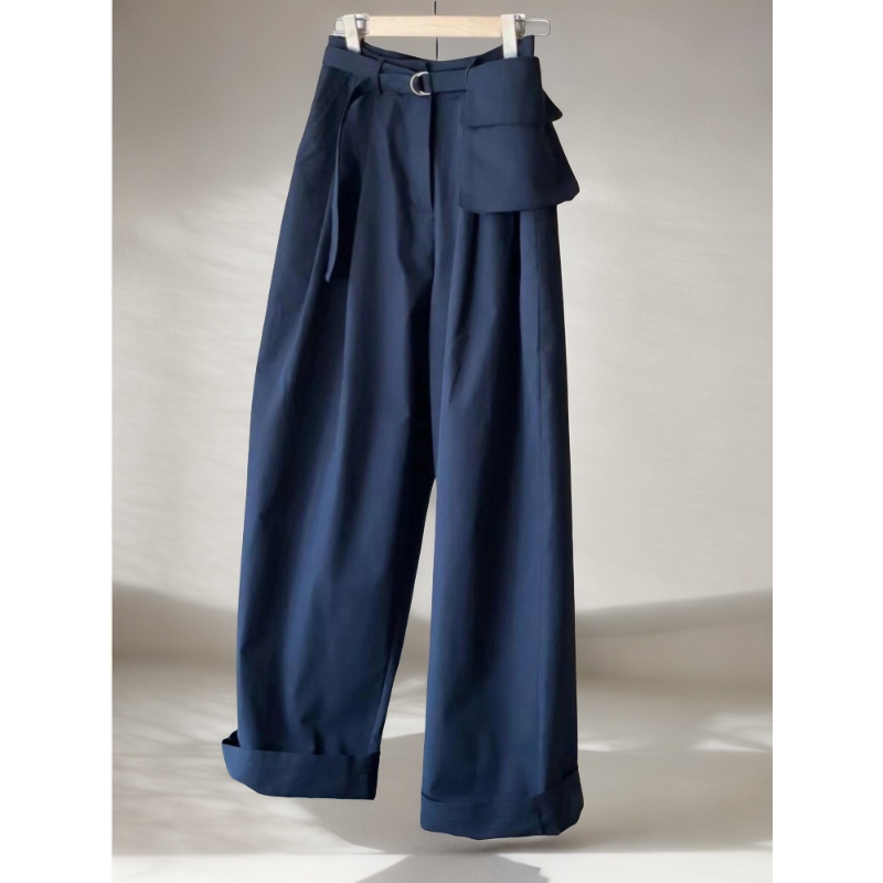 牛X货 巨炸裂！深蓝色松弛慵懒感宽松时尚工装裤子简约百搭休闲裤