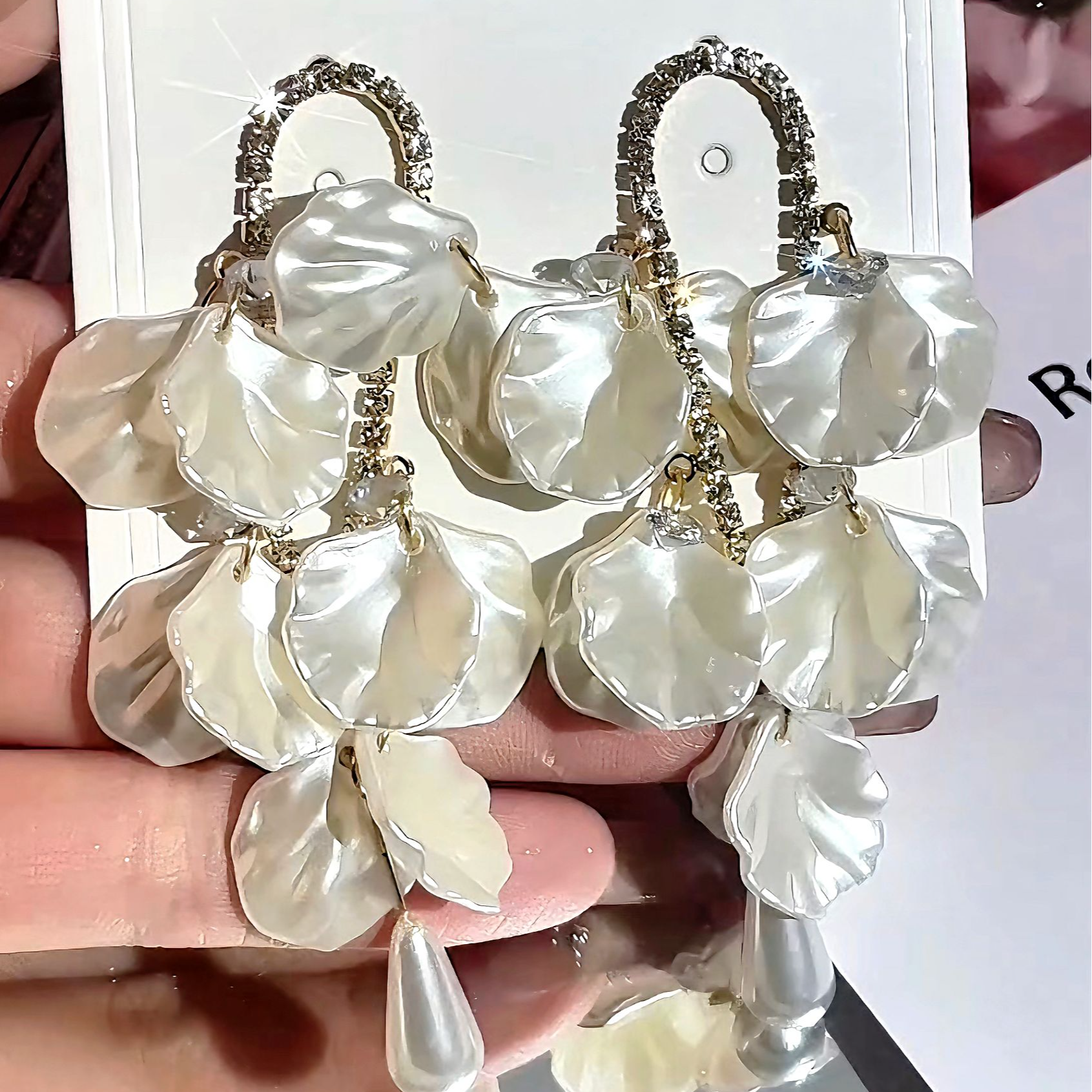 铜合金耳饰 满满耳环 贝壳花朵长款流苏耳饰轻奢时尚仙女款耳环