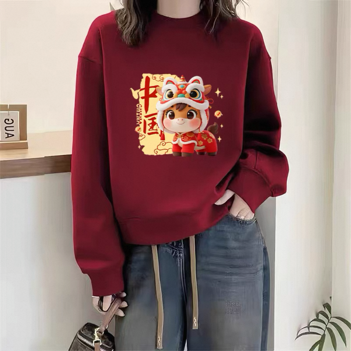 马年国潮红色卫衣女士秋冬2026新款爆款大码宽松加绒洋气减龄上衣