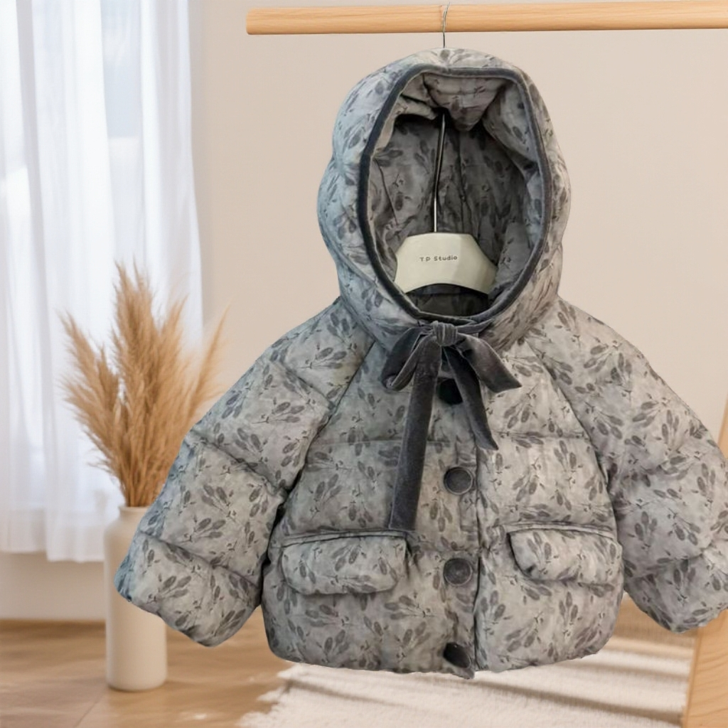 水墨画！韩系女童棉服冬季新品韩系洋气加厚保暖外套宽松保暖女童