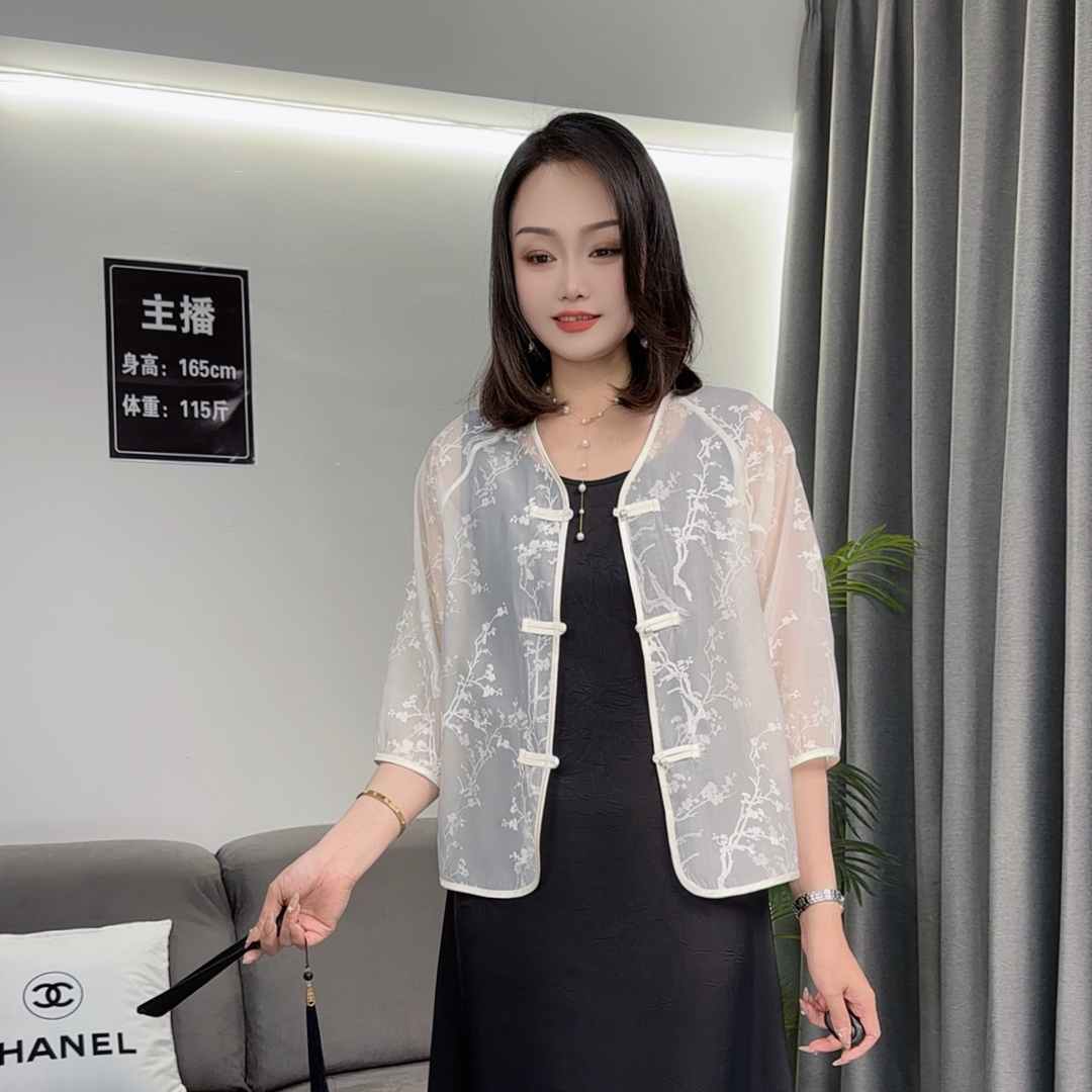 新中式国风女装欧根纱衬衫女夏季气质温柔风独特绝美防晒罩衫上衣