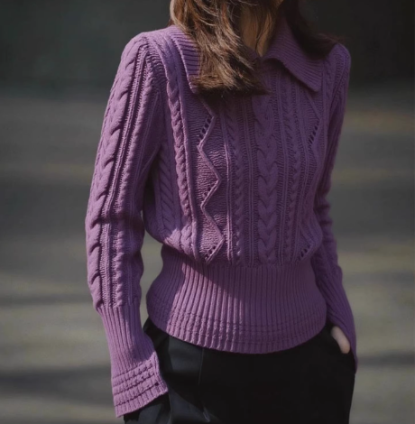 新款针织翻领麻花下摆收腰显瘦百搭显瘦上衣长袖修身毛衣女C6222