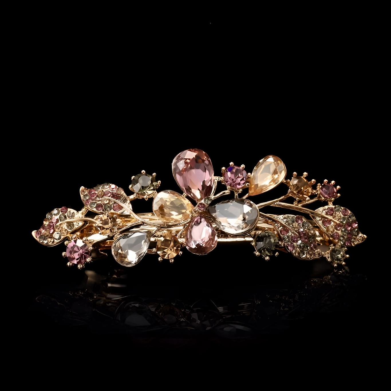 泛思2025气质水晶蝴蝶弹簧夹成人头花妈妈款半扎夹头饰后脑勺顶夹