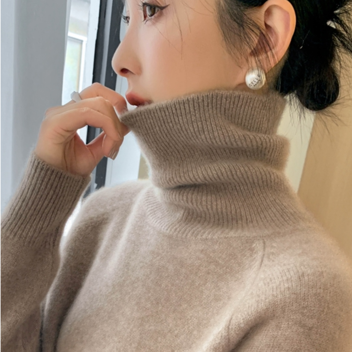 鄂尔多斯市羊绒衫女冬季高领毛衣宽松双股加厚保暖内搭针织打底衫