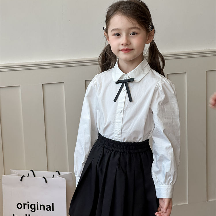 女童韩版长袖春秋白色长袖衬衫儿童休闲洋气秋季中大童百搭上衣潮