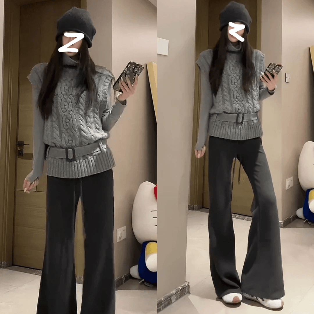 复古无袖背心马甲打底针织衫女款秋冬高级高领毛衣上衣显瘦微喇裤