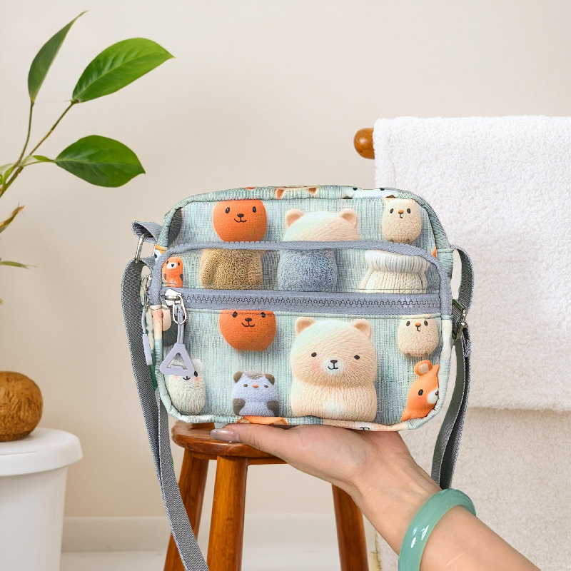 斜挎包单肩女包包休闲布包手提时尚百搭妈妈包印花多层生意收钱包