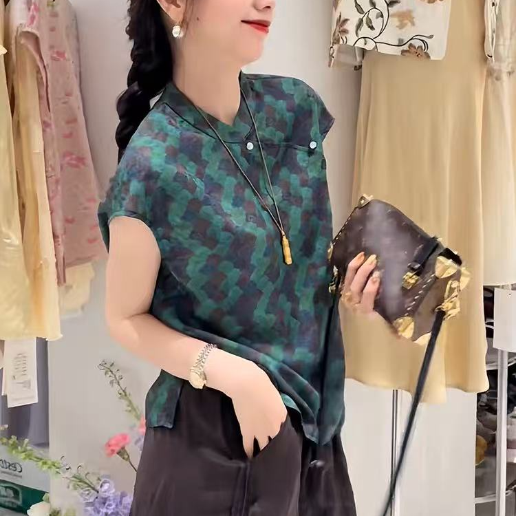 【韶华】新中国国风提花小衫短袖夏季新款洋气减龄百搭上衣296-3