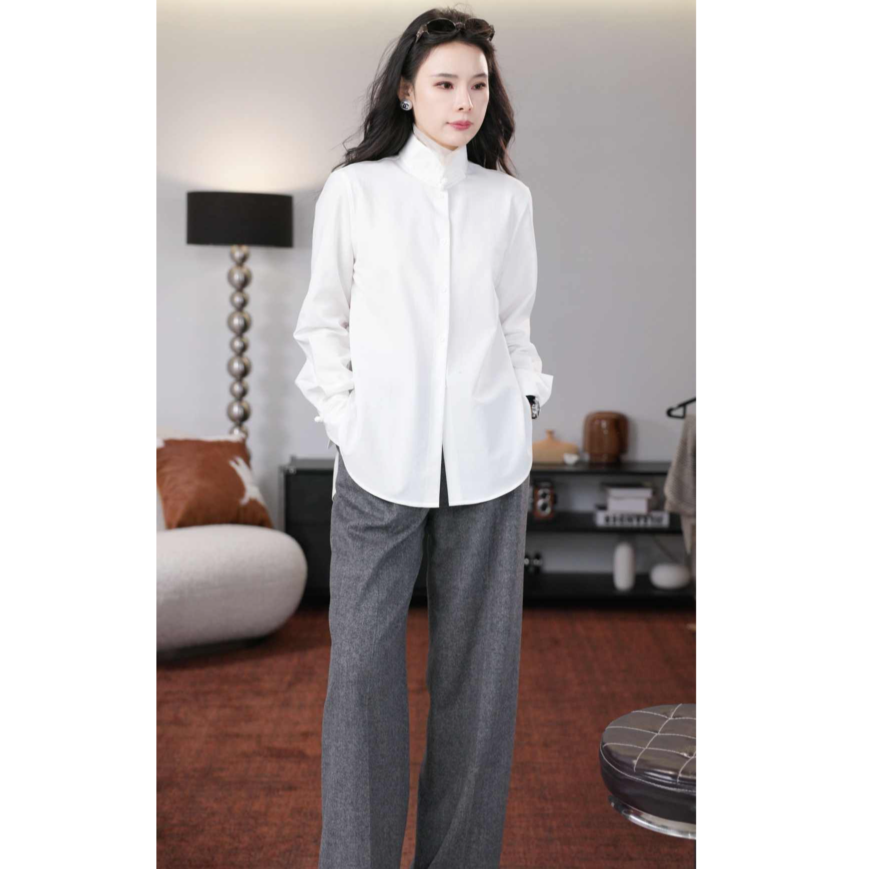 LYNEE x TORIL【观月】新醋纤混纺立领国风衬衫 白衬衣女TGD2FAW040