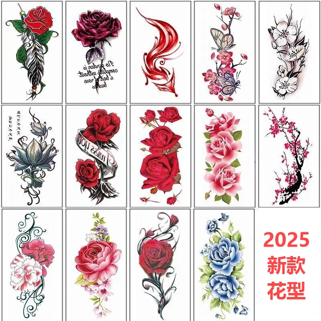 纹身贴女 性感私密2025新款玫瑰花腿部胸部剖腹产贴防水持久遮疤