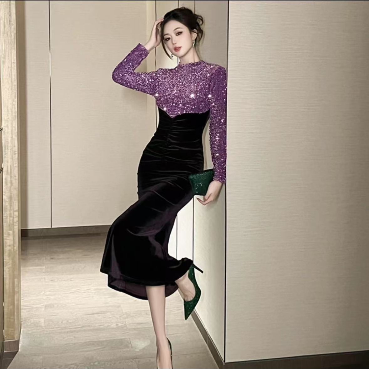 2025秋季新款法式轻奢名媛时尚气质修身显瘦包臀连衣裙21595