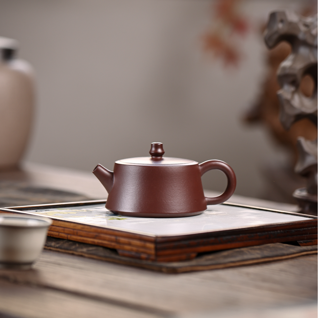 宜兴原矿老紫泥小柱础壶约120CC小容量大口盖实用器嵌盖手工茶壶