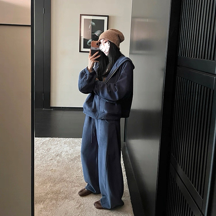 【6色入】重磅490g双面奥粒绒 连帽卫衣外套加厚阔腿裤套装C6008