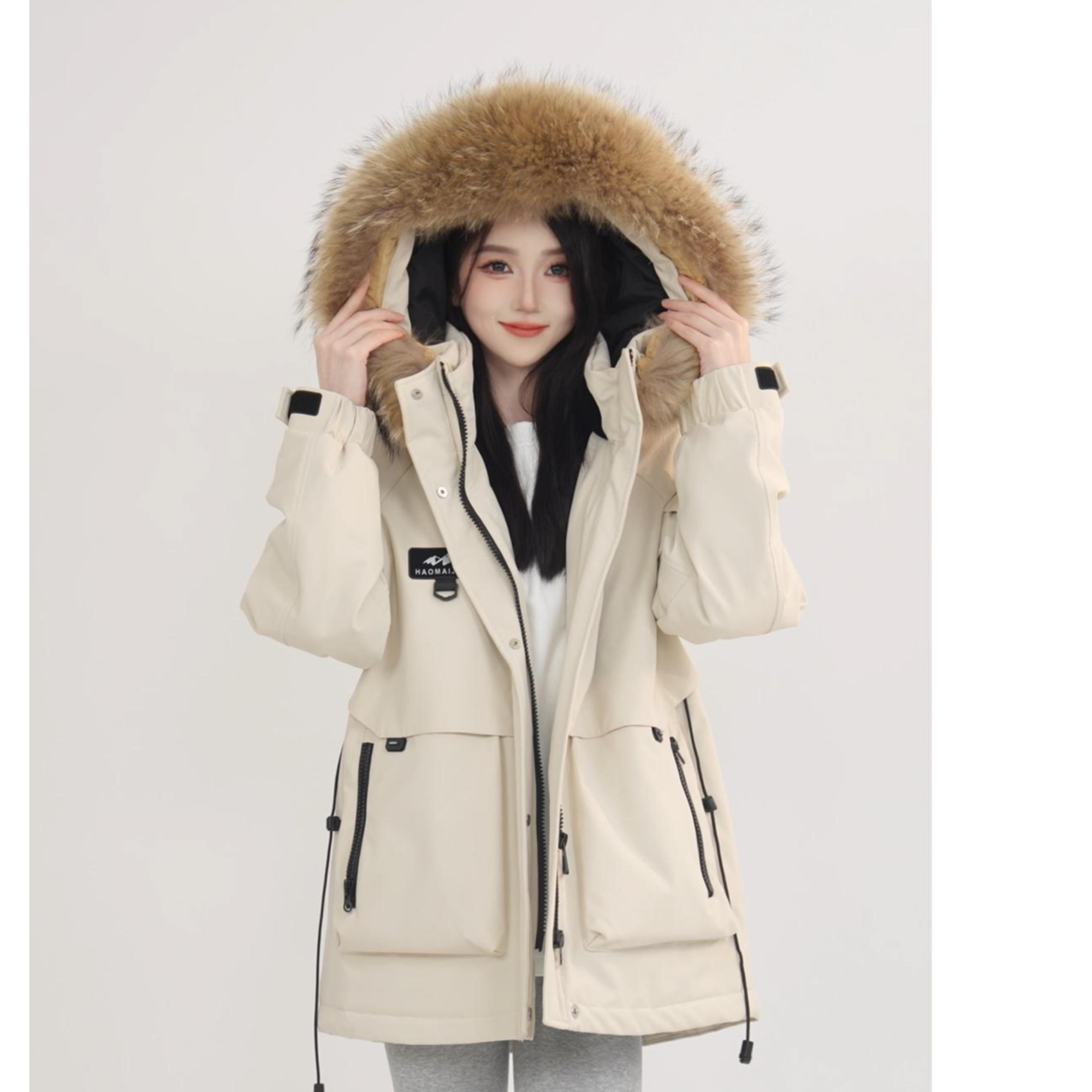 【琥珀流光】2025鹅绒新情侣款冬季毛领工装户外保暖秋冬潮流羽绒1