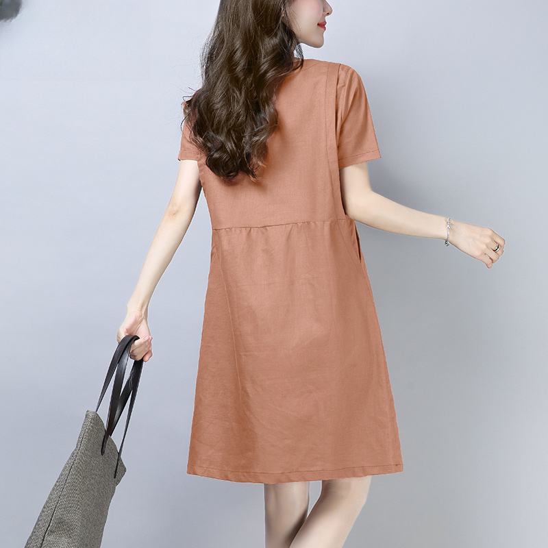 棉麻短袖连衣裙女夏季薄款2025新款气质中年妈妈洋气休闲亚麻裙子
