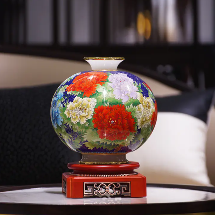 景泰蓝花瓶非遗手工铜胎掐丝珐琅大天圆地方客厅玄关装饰摆件