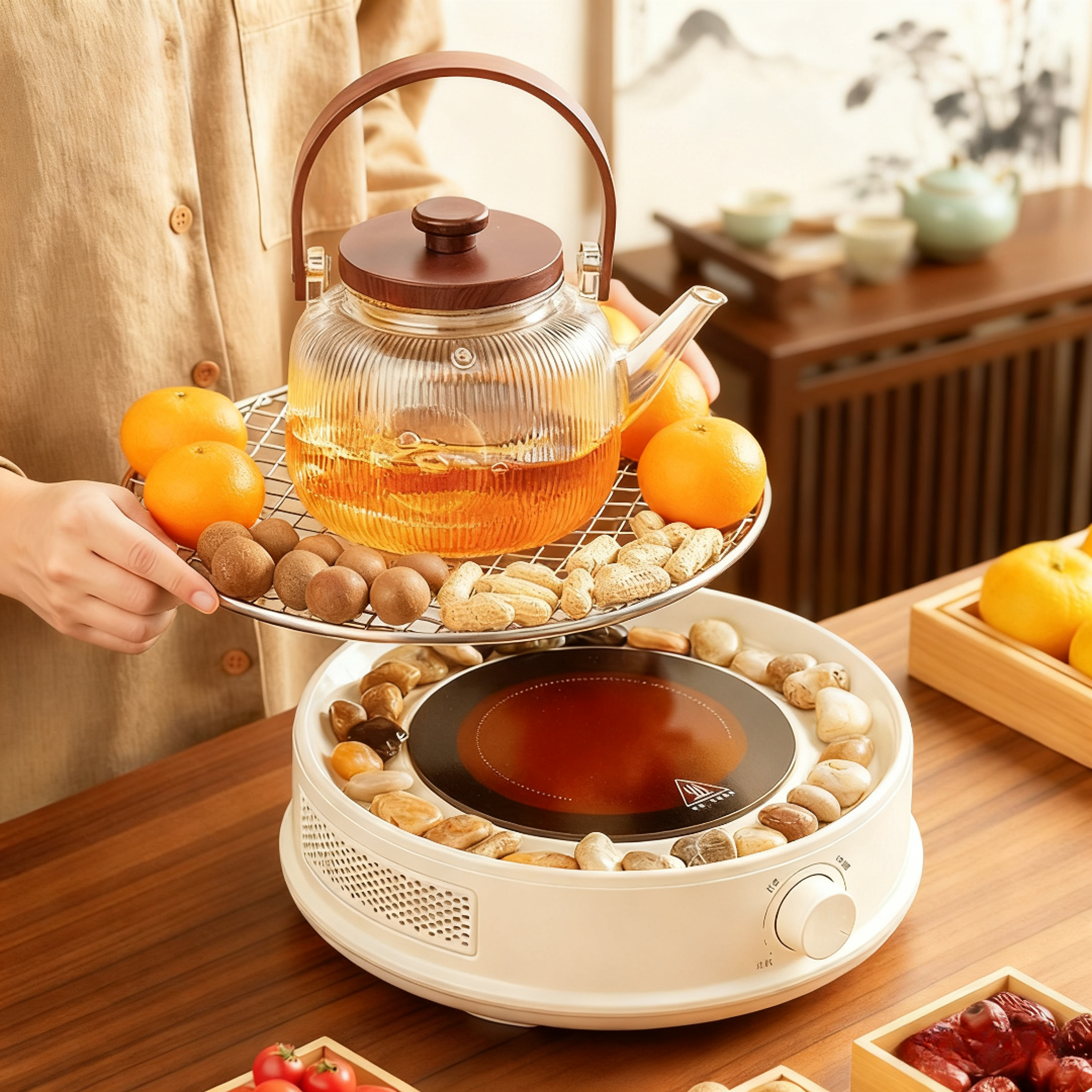 围炉煮茶电陶炉套装室内家用烧水烤奶罐煮茶壶烤火炉器具全套