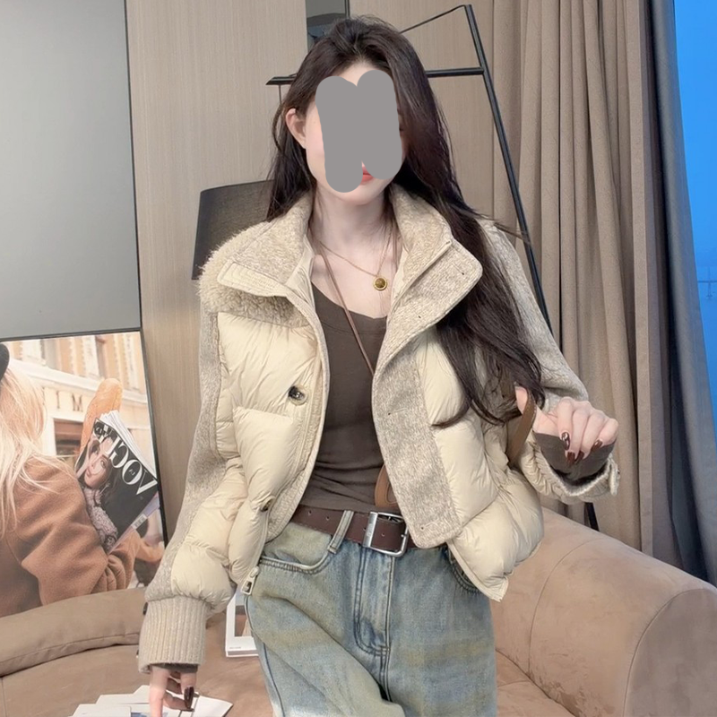 【晓溪服饰】2026冬季新款短款小个子外套时尚立领拼接棉服女潮