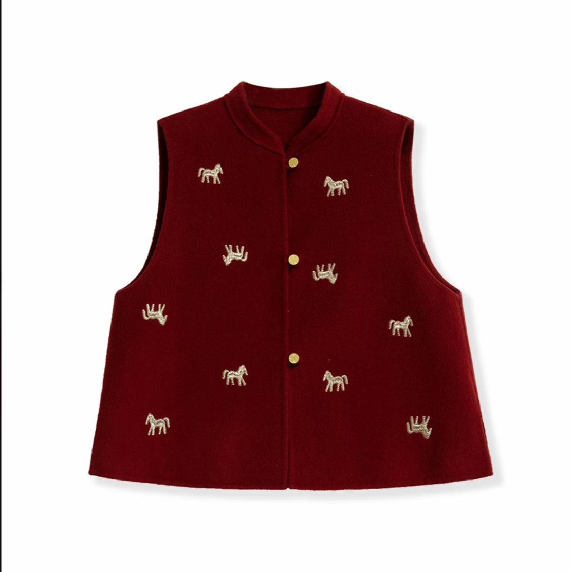 003马到成功马甲秋冬手工刺绣双面绵羊毛新中式提花百搭