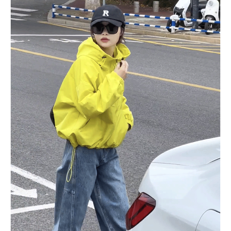 【小沫家】双拉链连帽小个子外套女2025春季新款宽松显瘦冲锋衣上衣
