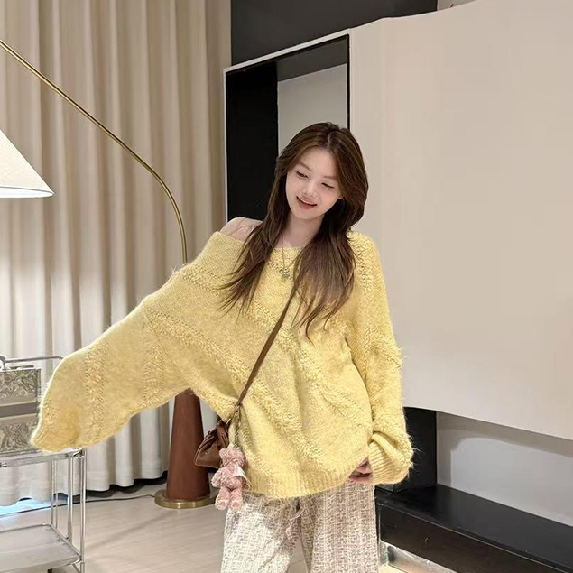 软糯斜纹设计感针织套头毛衣女2025秋冬新款慵懒风高级感显瘦上衣