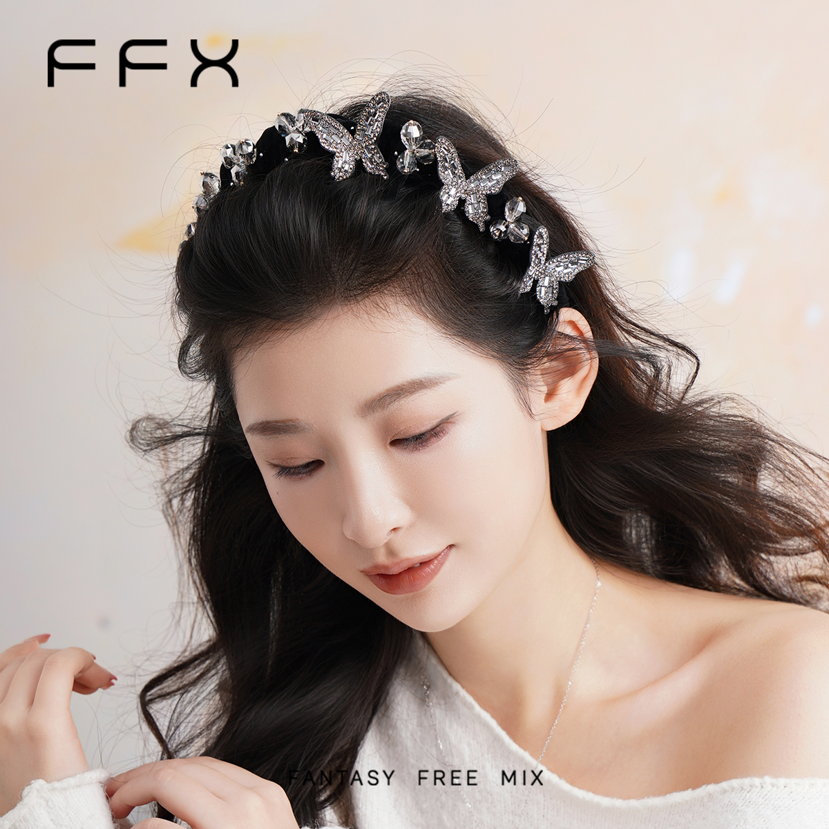 弗弗西FFX【蝶与星辰】高定轻奢爆闪高颅顶蝴蝶齿梳发箍