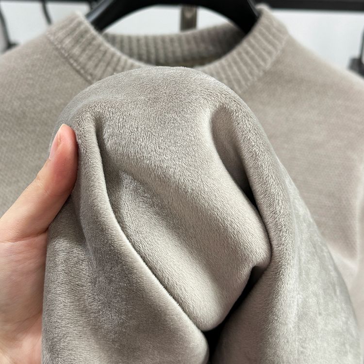 in cotton sea高档一体绒圆领毛衣男士冬季加绒加厚保暖打底衫