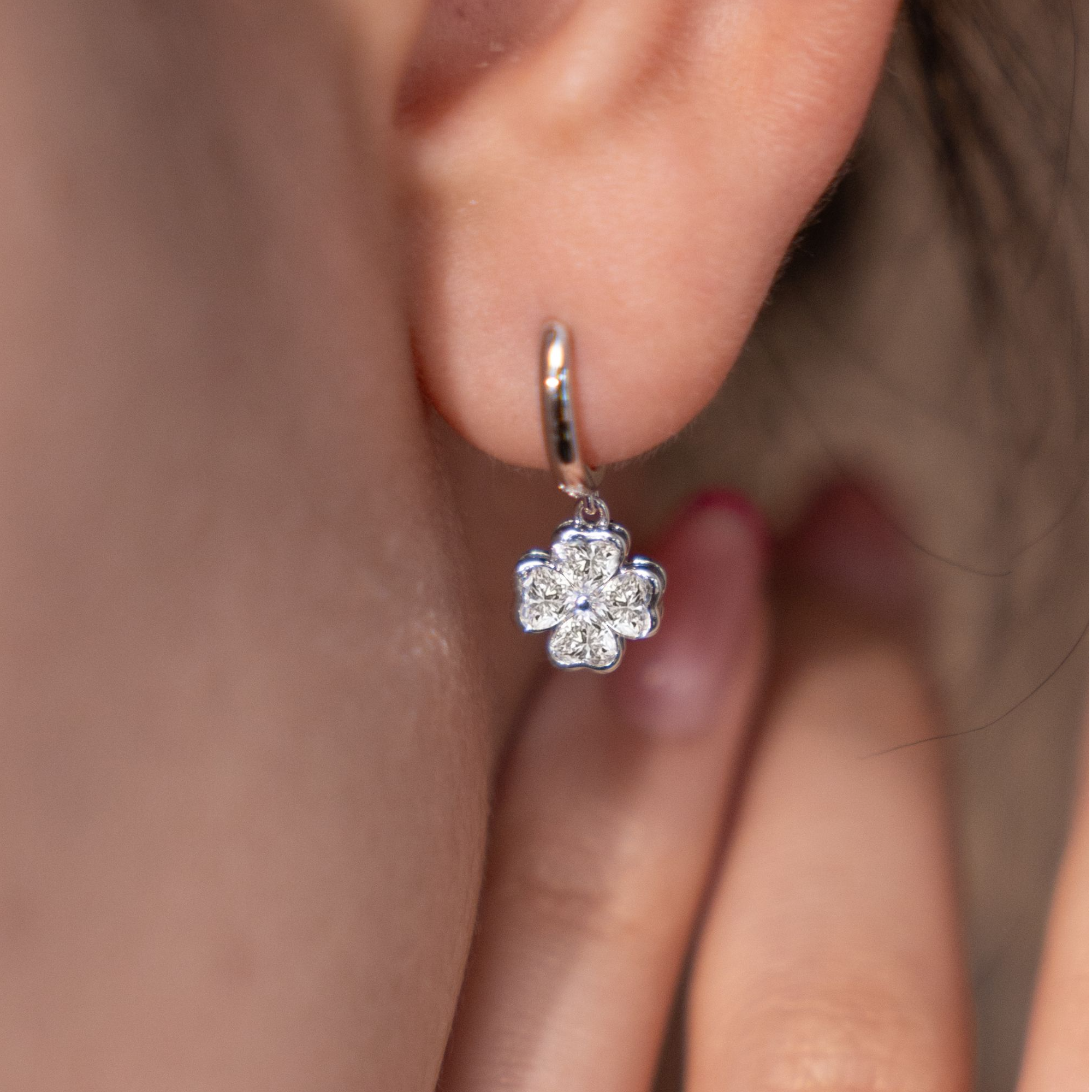 三益珠宝18K金F【心形10分花花耳圈-8MM】轻奢时尚经典手工耳饰