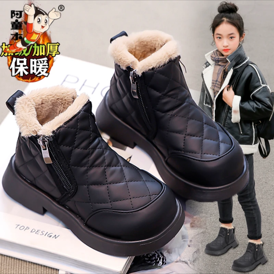 阿童木女童雪地靴加绒2025新款冬季儿童大棉鞋中大童皮毛一体棉靴