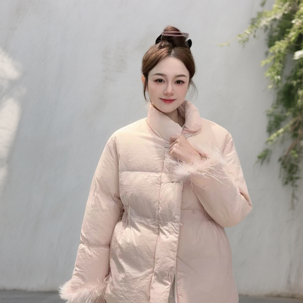 9493法式小香风棉服女短款2025冬季新款设计拼接长袖收腰加厚外套