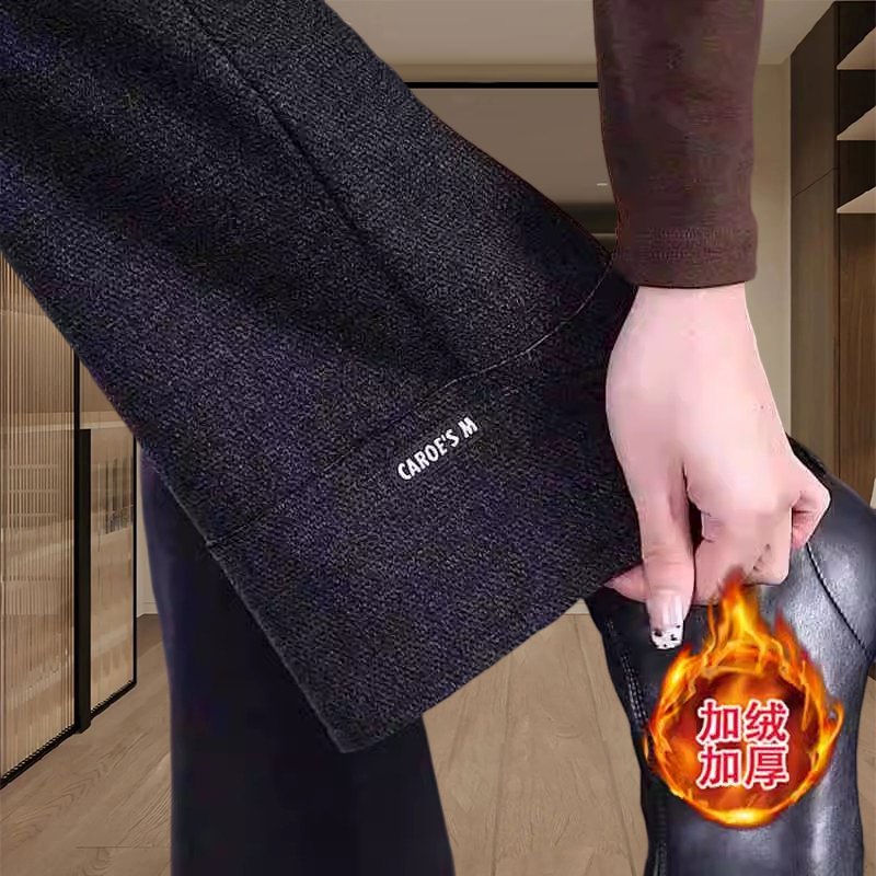 洋气休闲直筒裤子女冬季加绒加厚高腰显瘦毛呢裤百搭保暖阔腿裤潮