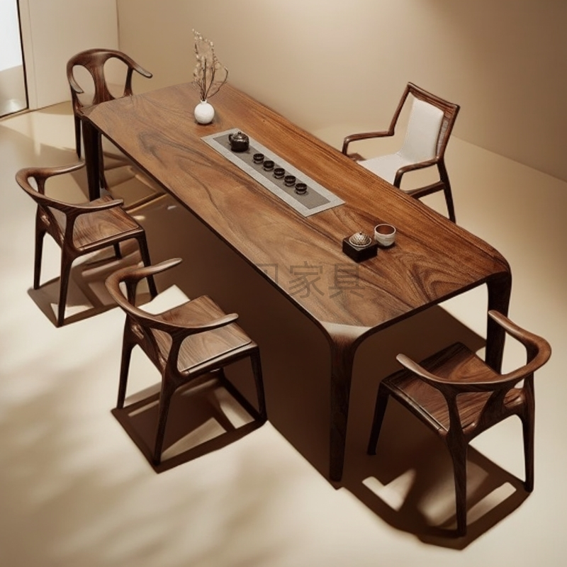望月桌黑胡桃木纯手工制作卯榫全实木茶桌椅组合简约现代一桌多用