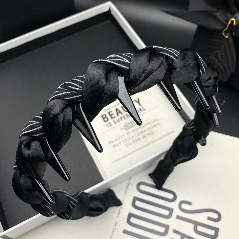 新款窄边带齿洗脸压发头箍休闲风复古港风发箍头饰手工甜美黑色