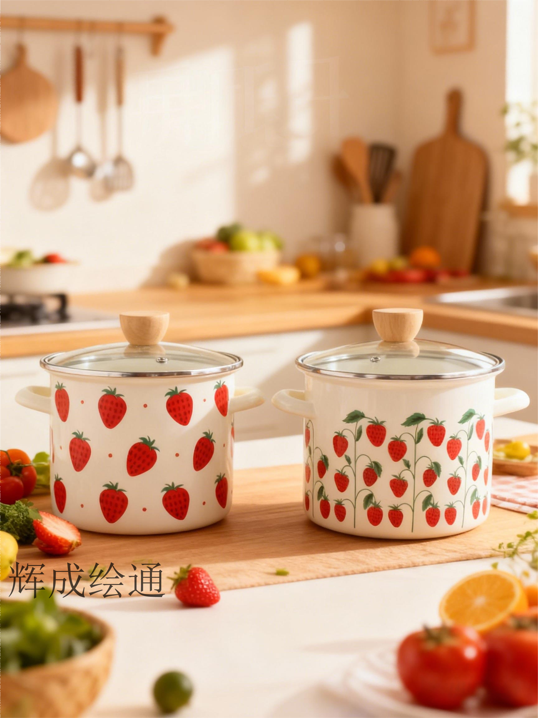 【高颜值草莓高锅】大容量珐琅搪瓷锅直筒汤锅炖锅燃气灶电磁炉通用