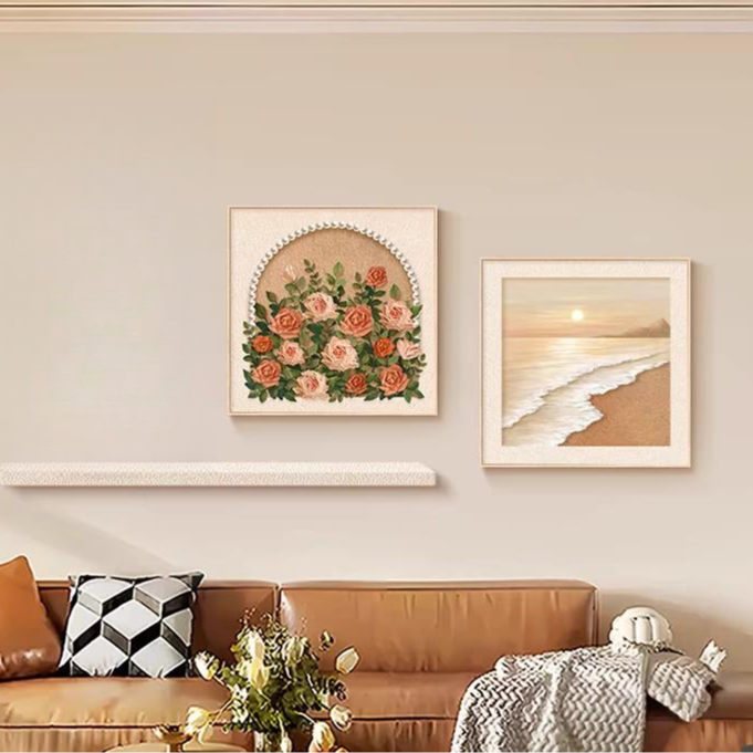 砂岩画客厅装饰画挂画壁画卧室餐厅印象派风景画5050*2